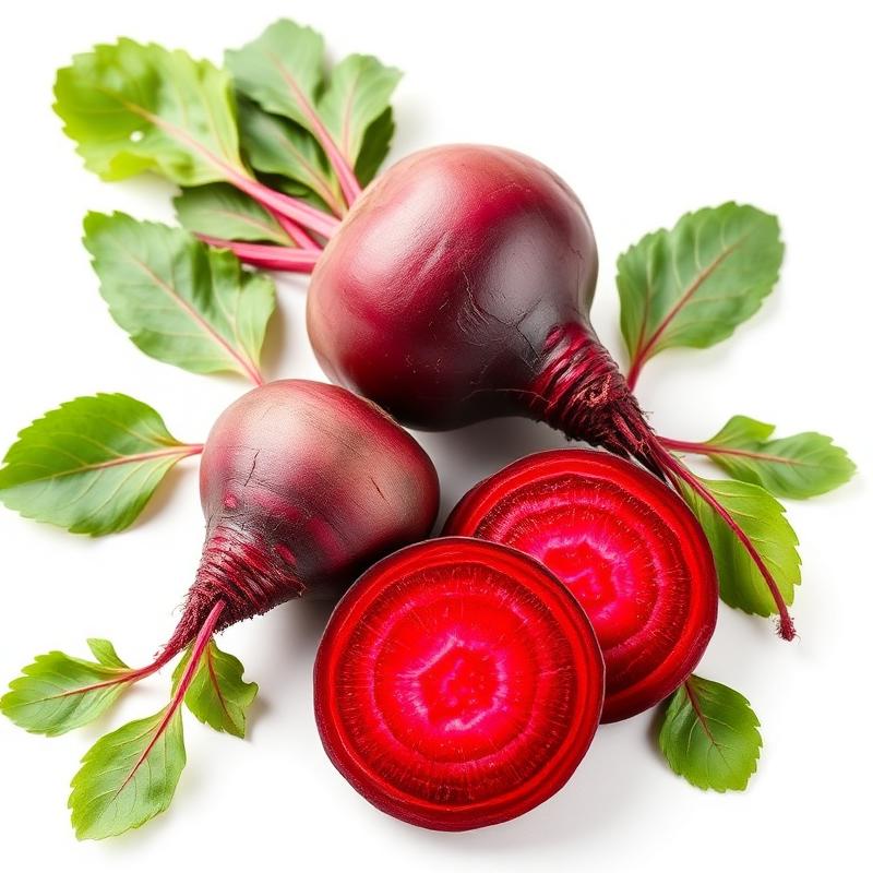 Fresh beetroot with green leaves on a white background