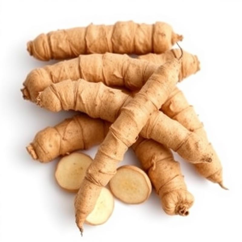 Fresh maca roots on a clean white background