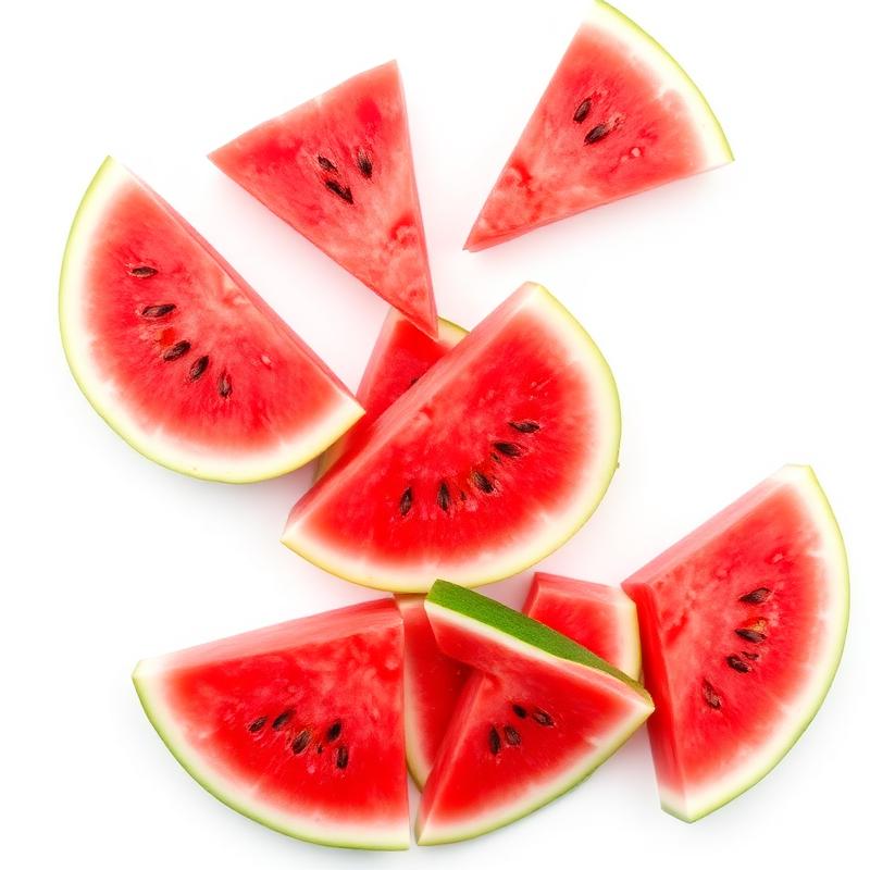 Fresh watermelon slices on a clean white background